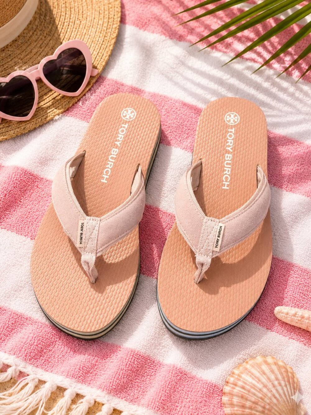 NEW Tory Burch 70s Platform Flip Flops in Pink Blush Suede